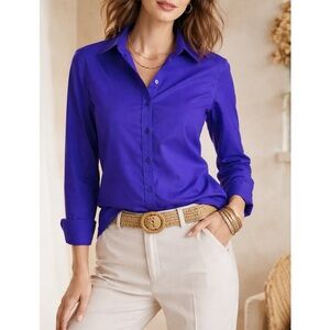 Chico’s Effortless No Iron Cotton Zina Button Down Shirt African Amethyst Purple